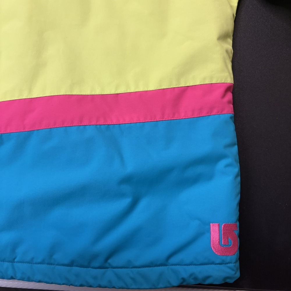 Burton Dryride Snowboard Jacket Youth Girls Size XL 18 Neon Yellow Blue Pink - Picture 15 of 16